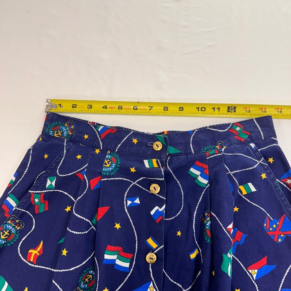 Jantzen Nautical Flag Print Midi Skirt Womens 16 Navy Blue Anchor Buttons Preppy - Picture 7 of 8